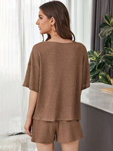 Load image into Gallery viewer, Full Size Waffle-Knit Dropped Shoulder Top and Shorts Set
