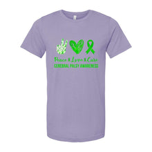 Load image into Gallery viewer, Peace, Love &amp; Cure (Cerebral Palsy Awareness) Unisex Jersey Tee
