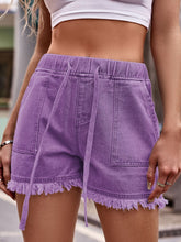 Load image into Gallery viewer, Drawstring Raw Hem Denim Shorts
