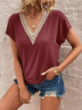 Load image into Gallery viewer, Full Size Lace Detail V-Neck Short Sleeve T-Shirt
