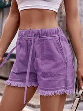 Load image into Gallery viewer, Drawstring Raw Hem Denim Shorts
