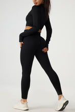 Load image into Gallery viewer, Quarter Zip Raglan Sleeve Top and High Waist Leggings Active Set
