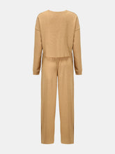 Load image into Gallery viewer, Waffle-Knit Round Neck Top and Pants Set
