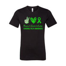 Load image into Gallery viewer, Peace, Love &amp; Cure (Cerebral Palsy Awareness) Unisex Jersey Tee
