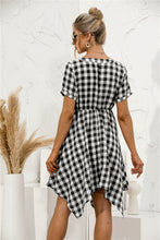 Load image into Gallery viewer, Plaid V-Neck Asymmetrical Trim Dress
