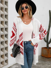 Load image into Gallery viewer, Geometric Fuzzy Hooded Cardigan
