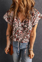 Load image into Gallery viewer, Floral Flutter Sleeve Tie-Neck Blouse

