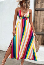 Load image into Gallery viewer, Multicolored Stripe Crisscross Backless Dress
