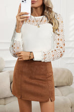 Load image into Gallery viewer, Hollowed Floral Lace Spliced Long Sleeve Blouse
