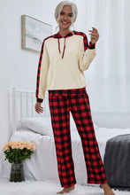 Load image into Gallery viewer, Buffalo Plaid Drawstring Hoodie and Pants Set
