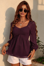 Load image into Gallery viewer, Swiss Dot Ruched V-Neck Babydoll Blouse

