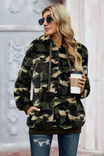 Load image into Gallery viewer, Camouflage Half Zip Fuzzy Hoodie
