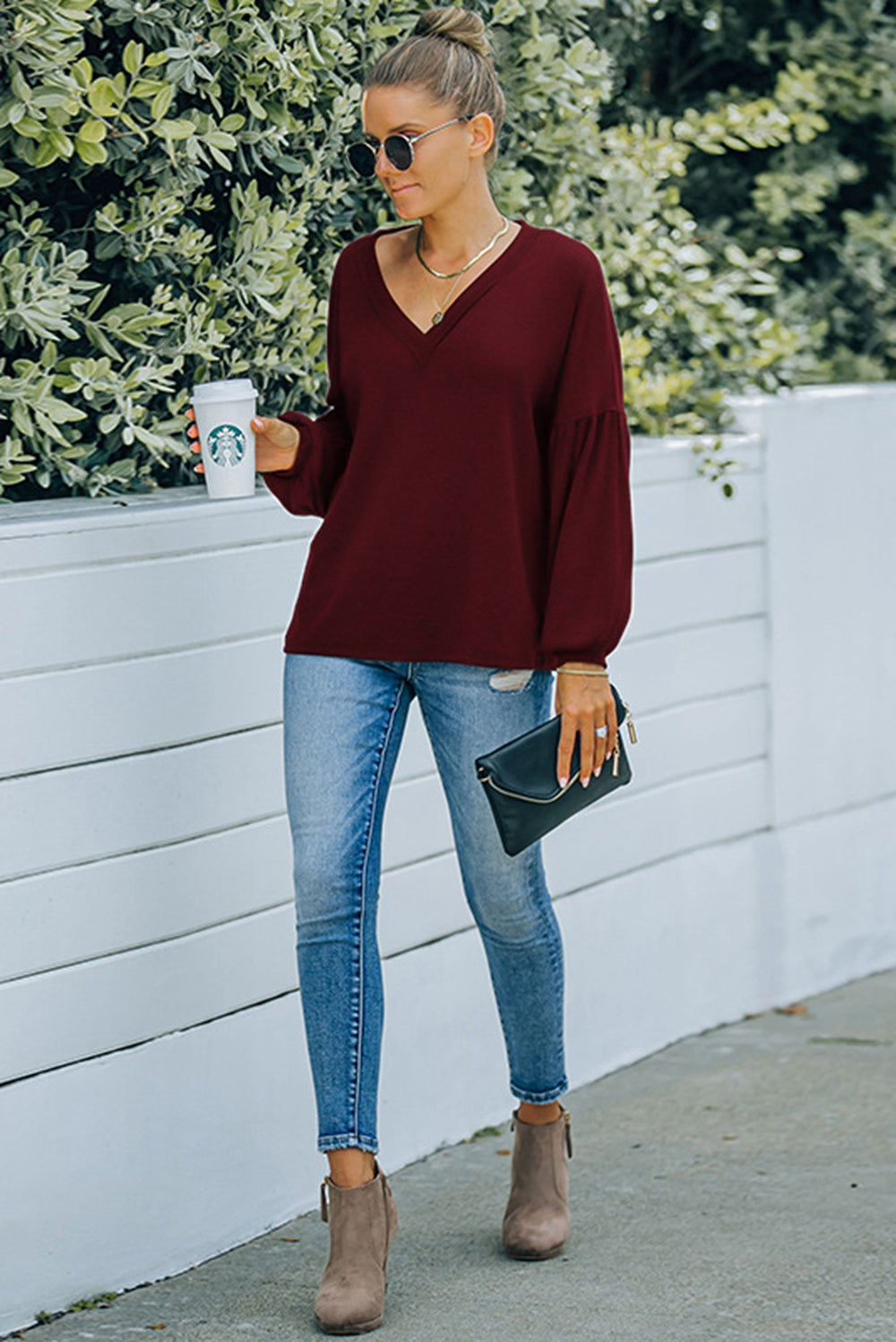 Bishop Sleeve V-Neck Top