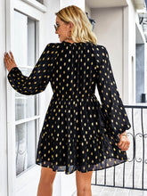Load image into Gallery viewer, Dotted Tie-Neck Frill Trim Tiered Dress

