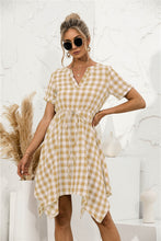 Load image into Gallery viewer, Plaid V-Neck Asymmetrical Trim Dress
