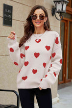 Load image into Gallery viewer, Woven Right Heart Pattern Lantern Sleeve Round Neck Tunic Sweater
