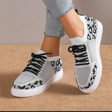 Load image into Gallery viewer, Lace-Up Leopard Flat Sneakers
