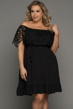 Load image into Gallery viewer, Plus Size Tassel Tie Spliced Lace Off-Shoulder Dress
