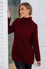 Load image into Gallery viewer, Woven Right Horizontal Ribbing Turtleneck Tunic Sweater
