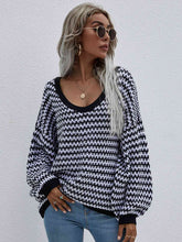 Load image into Gallery viewer, Striped Drop Shoulder V-Neck Pullover Sweater
