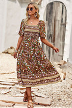Load image into Gallery viewer, Bohemian Square Neck Short Sleeve Midi Dress
