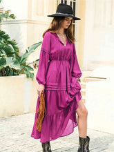 Load image into Gallery viewer, Tie Neck Long Sleeve Midi Tiered Dress
