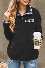 Load image into Gallery viewer, Plaid Collar and Pocket Teddy Pullover
