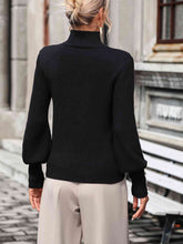 Load image into Gallery viewer, Mock Neck Ribbed Lantern Sleeve Pullover Sweater
