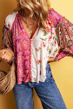 Load image into Gallery viewer, Multicolor Floral Notched Neck Lantern Sleeve Blouse
