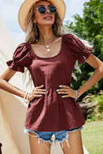 Load image into Gallery viewer, Short Puff Sleeve Peplum Top
