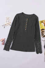 Load image into Gallery viewer, Crochet Lace Hem Sleeve Button Top

