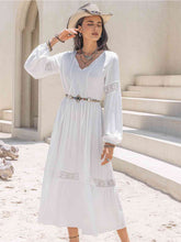 Load image into Gallery viewer, Tie Neck Long Sleeve Midi Tiered Dress
