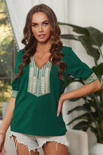 Load image into Gallery viewer, Deep V-Neck Embroidery Patch Blouse
