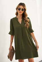 Load image into Gallery viewer, Puff Sleeve Notched Mini Shift Dress
