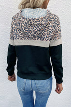 Load image into Gallery viewer, Leopard Color Block Long Sleeve Drawstring Hoodie
