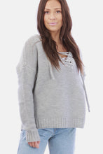 Load image into Gallery viewer, Lace Up Solid Shaker Knit Sweater
