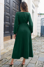 Load image into Gallery viewer, Pleated Long Sleeve Surplice Maxi Dress
