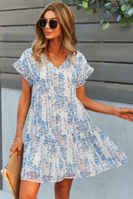 Load image into Gallery viewer, Printed V-Neck Short Sleeve Tiered Dress
