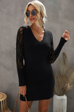 Load image into Gallery viewer, Lace Sleeve V-Neck Knit Dress
