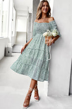 Load image into Gallery viewer, Ditsy Floral Off-Shoulder Smocked Midi Dress
