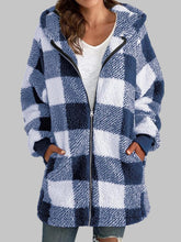 Load image into Gallery viewer, Plaid Zip-Up Hooded Jacket with Pockets
