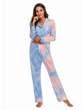 Load image into Gallery viewer, Collared Neck Long Sleeve Loungewear Set with Pockets
