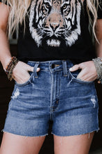 Load image into Gallery viewer, High Rise Raw Hem Denim Shorts
