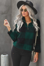 Load image into Gallery viewer, Plaid Zip Collar Plush Pullover Sweatshirt
