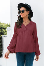 Load image into Gallery viewer, Button Detail Lantern Sleeve Peplum Top
