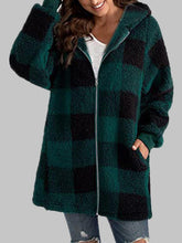 Load image into Gallery viewer, Plaid Zip-Up Hooded Jacket with Pockets
