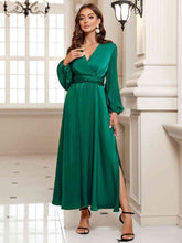 Load image into Gallery viewer, Surplice Long Sleeve Slit Midi Dress
