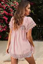 Load image into Gallery viewer, Spliced Lace Tie-Back Babydoll Top
