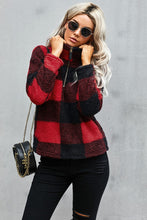 Load image into Gallery viewer, Plaid Zip Collar Plush Pullover Sweatshirt
