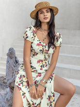 Load image into Gallery viewer, Tied Slit Floral Short Sleeve Dress
